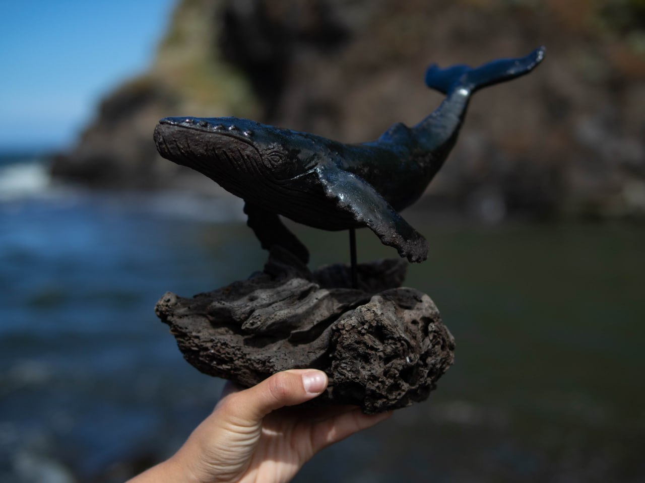 Large Ceramic Whale — Driftwood Stand