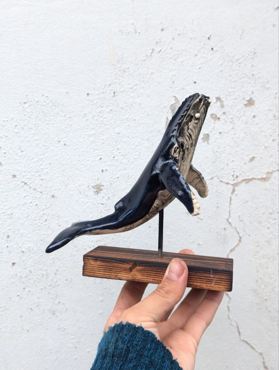 Medium Ceramic Whale — Wooden Stand — photo 2