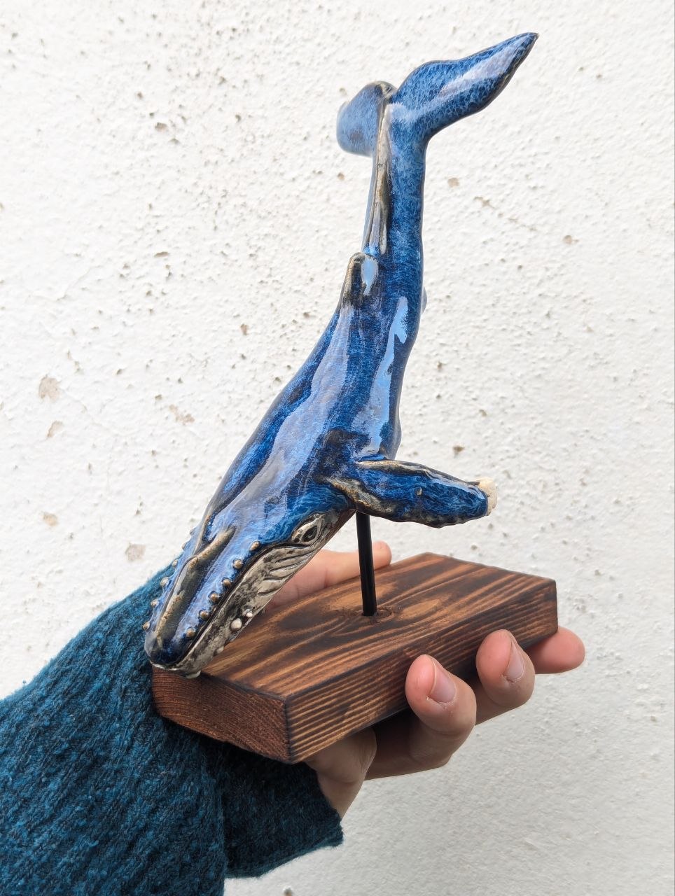 Medium Ceramic Whale — Wooden Stand — photo 3