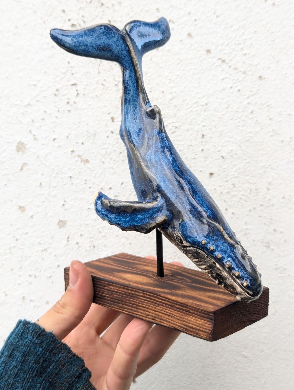 Medium Ceramic Whale — Wooden Stand — photo 4